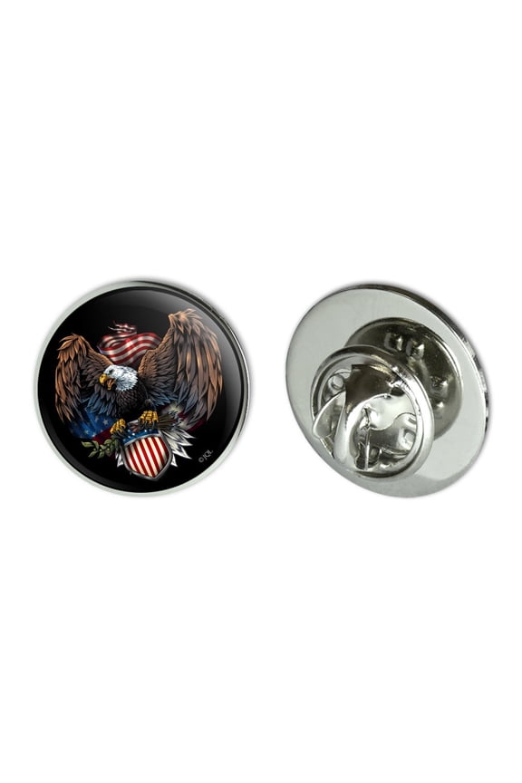 Patriotic Eagle USA American Flag Shield Metal 0.75" Lapel Hat Pin Tie Tack Pinback