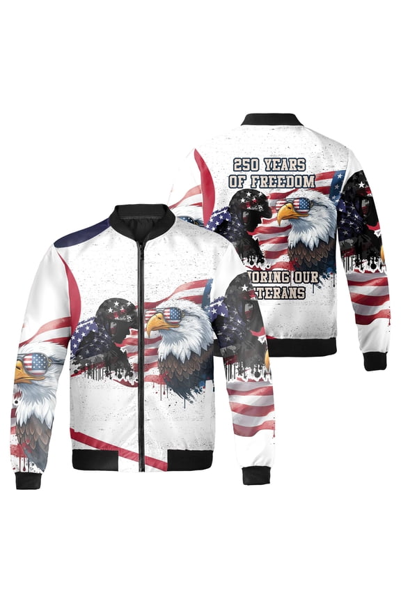 Patriotic Eagle USA Flag Jacket, American Bald Eagle Bomber Jacket or Baseball Jacket, Independence Day 4th of July Veterans Day Patriotic Outerwear, USA Pride Gift