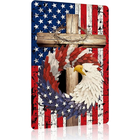 Patriotic Eagle USA Flag Metal Tin Sign Wall Decor for Home Bedroom Man Cave Garage 8 x 12 Inch