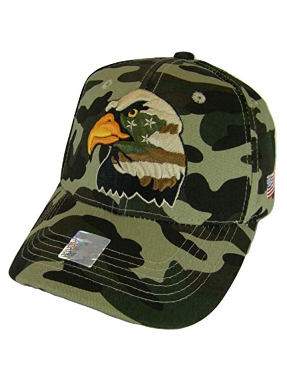 Patriotic Eagle USA Flag Side Panel Cotton Adjustable Baseball Cap (Military Camo)