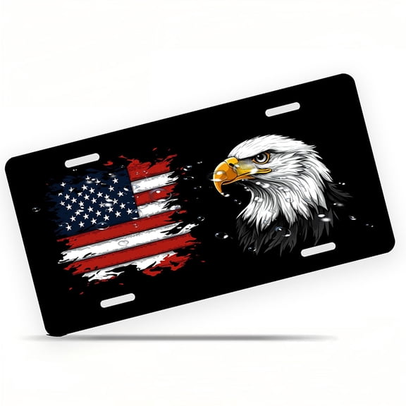 Patriotic Eagle and Flag Funny Personalized License Plate Rust-proof Stainless Steel Metal License Plate Suitable For Men And Women 12.2" x 6.2"