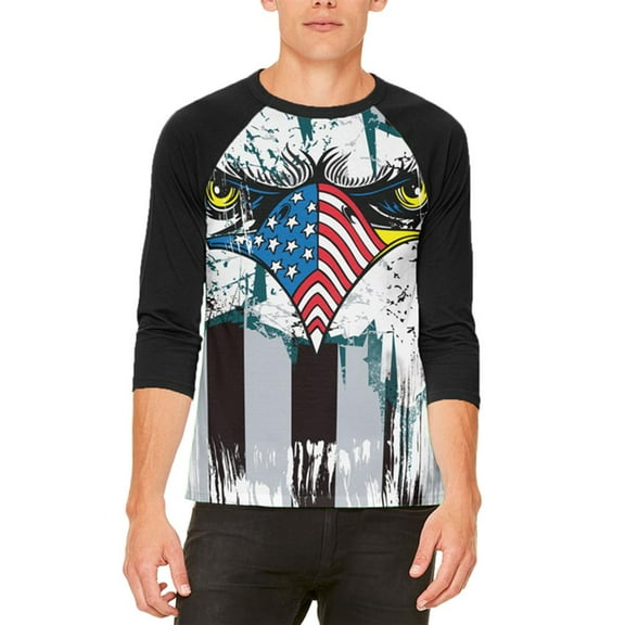 Patriotic Eagle of Philly Mens Raglan T Shirt White-Black SM