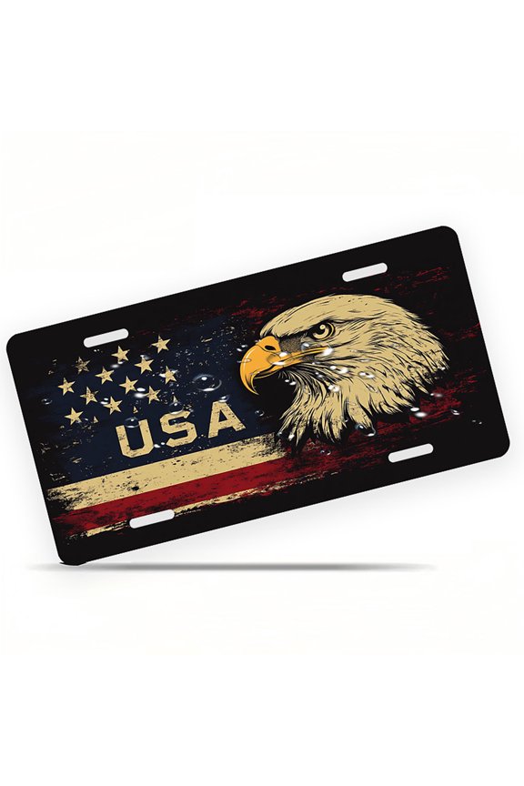 Patriotic Eagle with USA Flag Funny Personalized License Plate Rust-proof Stainless Steel Metal License Plate Suitable For Men And Women 12.2" x 6.2"
