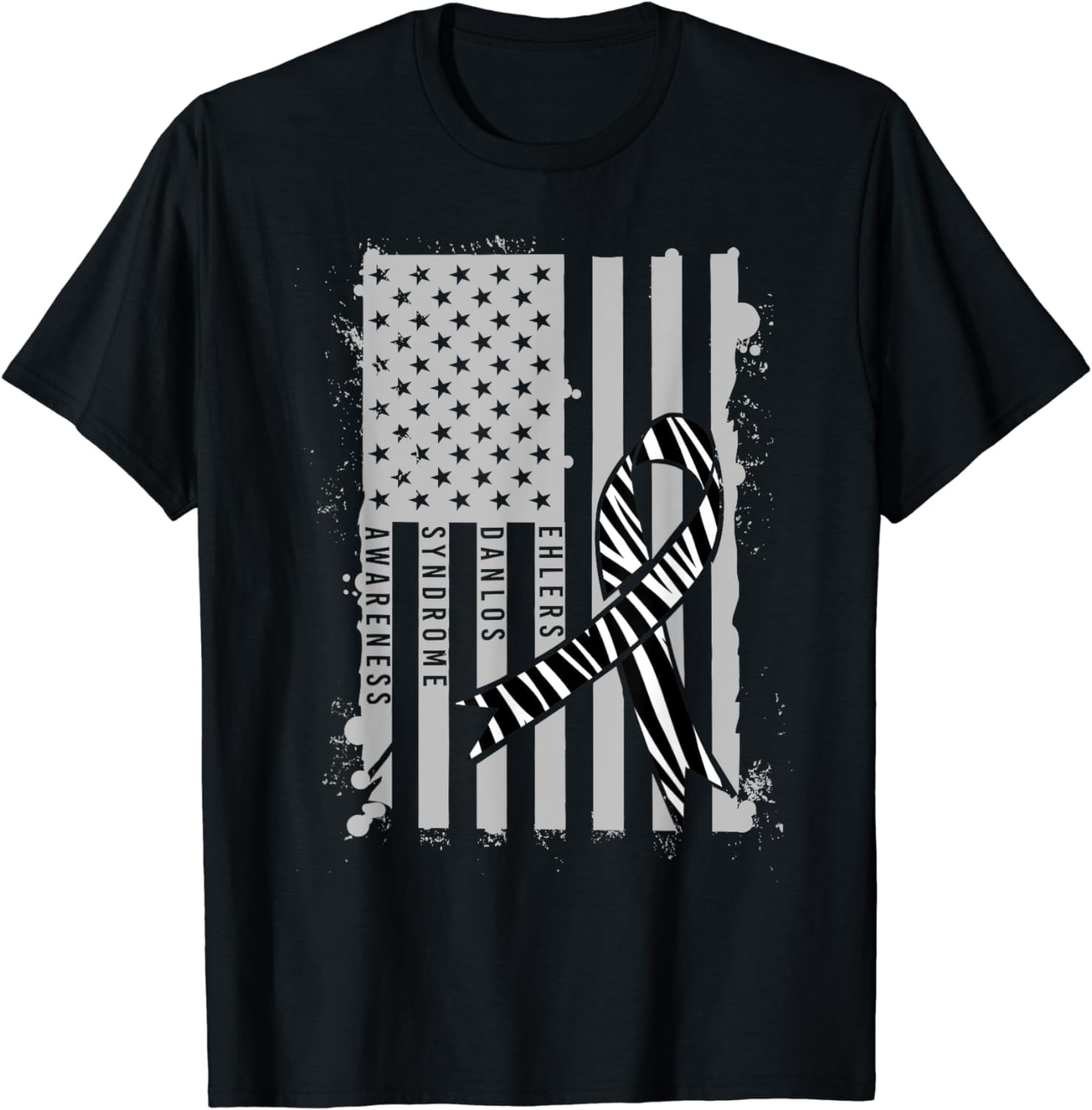 Patriotic Ehlers-Danlos Syndrome EDS Awareness Zebra Ribbon T-Shirt