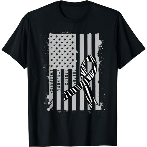 t-shirt Patriotic Ehlers-Danlos Syndrome EDS Awareness Zebra Ribbon T-Shirt mens t shirt,black,women,funny,misfits,men,journey