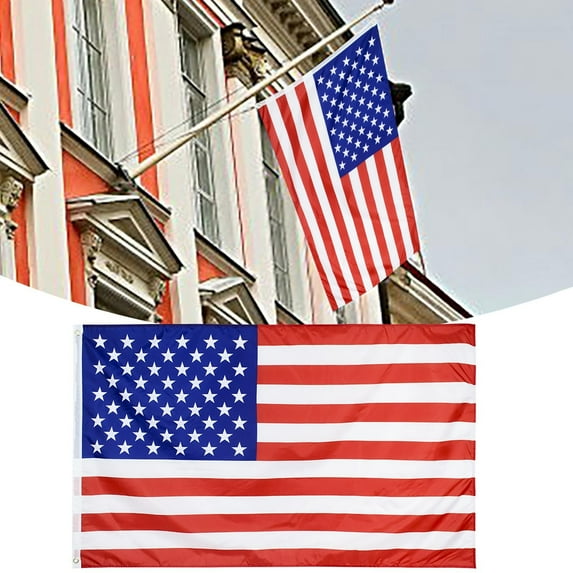 Patriotic Embroidered Star Sewn Stripes Brass Outdoor Banner