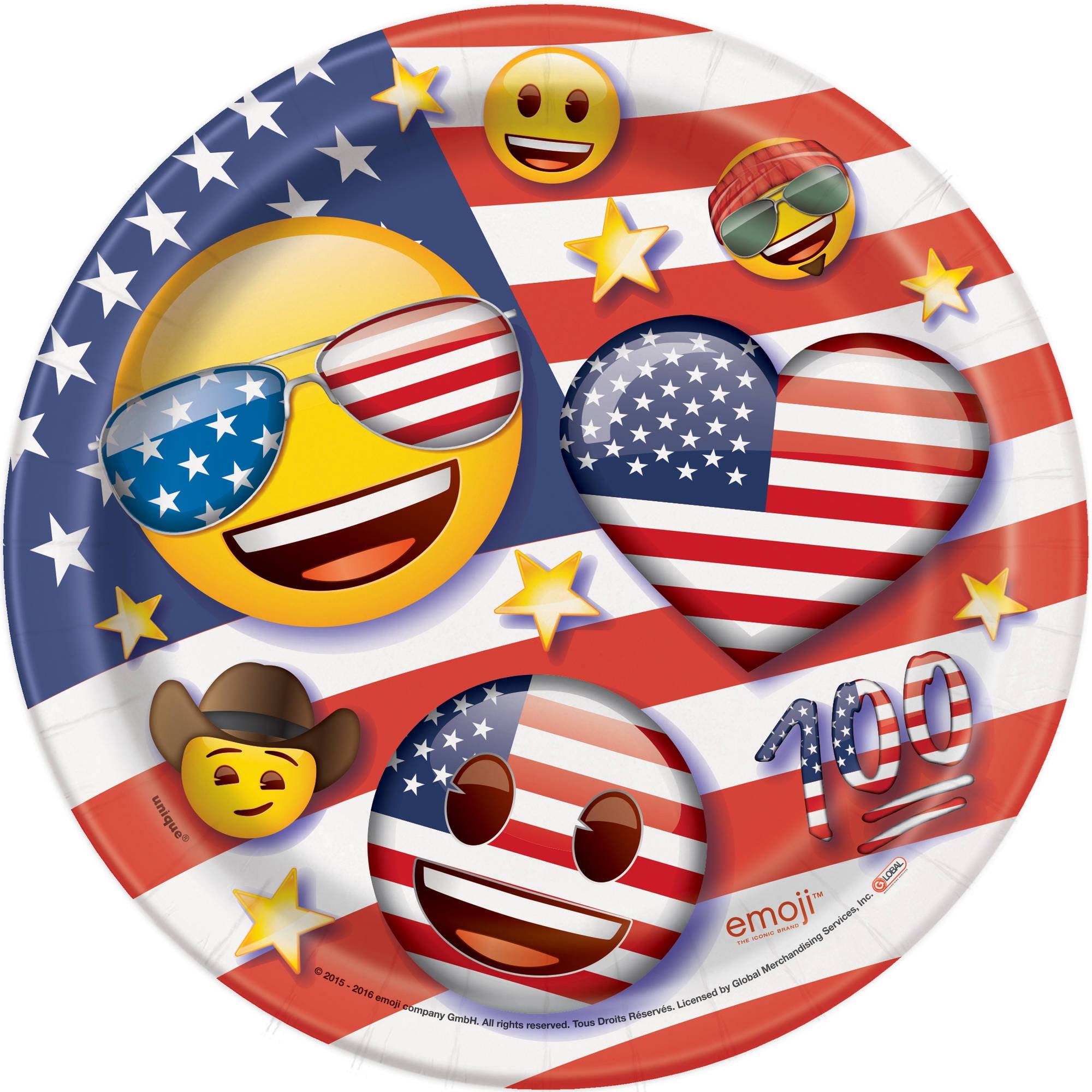 Patriotic Emoji Paper Plates, 7 in, 8 Count