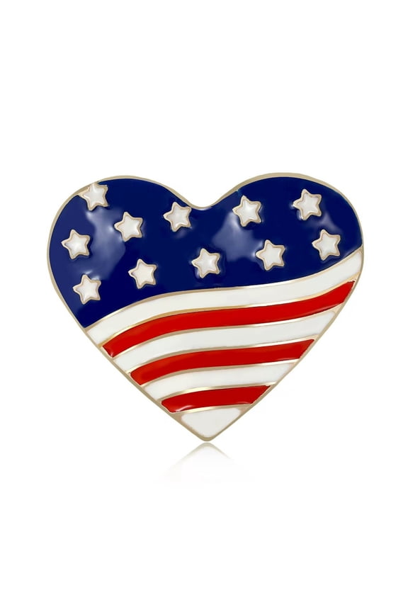 Patriotic Enamel Lapel Pin - Heart Shaped Brooch for 4th of July Independence Day Celebrations, Party Accessories for Men and Women, Clothing, Backpack, and Hat Decor, Red, 1.73 inch
