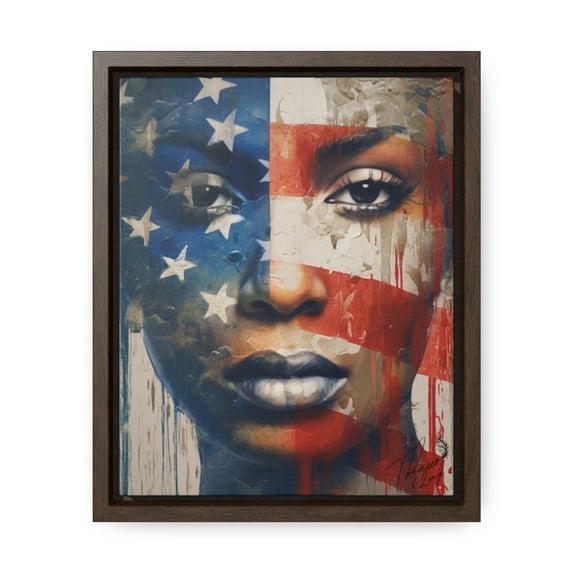 "Patriotic Essence: A Vibrant Tribute to American Womanhood" - Framed Canvas Wrap