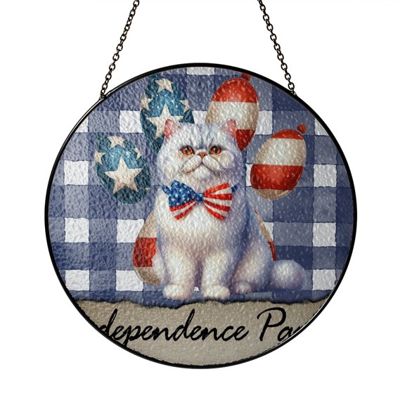 Patriotic Exotic Shorthair 4th of July Independence Paws Stained Glass Suncatcher Cat Lover Kitten Owner Gifts Window Hanging Sign Decor - 02010