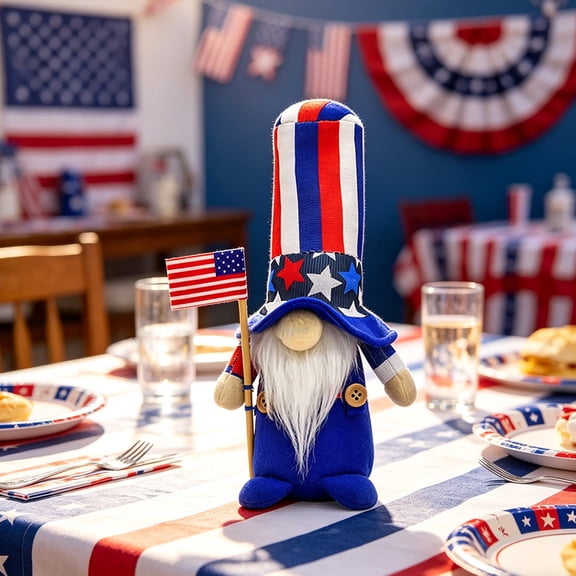 Patriotic Faceless Gnome Ornament, Independence Day Striped Hat Gnome Figurine, Classic Gnome Statue, Festive Tabletop Decoration for 4th of July Party Home Decor