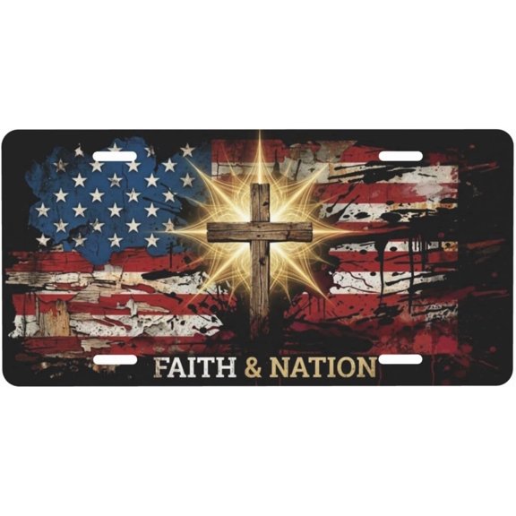 Patriotic Faith License Plate, Decorative Front Plate, Car Decor, 6 x 12 in