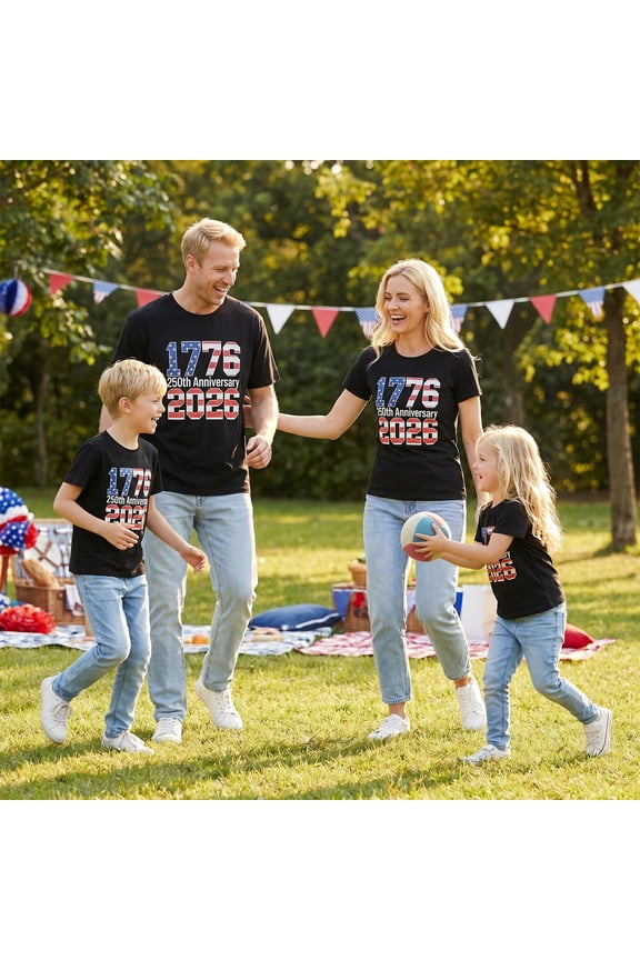 Patriotic Family Matching T Shirts 4th of July Star-Striped Letters Print Summer Short Sleeve