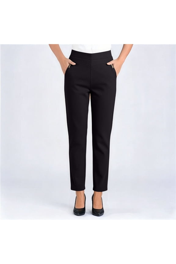 Color Loose Fit Straight Leg Pants, Elastic Waistband Casual Long Trousers, Women's Solid Color Loose-Fitting Straight-Leg Pants With Pockets On The Waistband Capris Full Length Pants