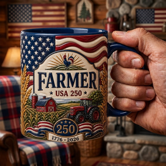 Patriotic Farmer Mug 3D Effect, USA 250th Farm Coffee Cup Gift
