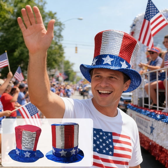 Patriotic Fedora, Light Up Sequin Hats, Unisex Costume Accessory for Mardi Gras, Independence Day and Festive Events