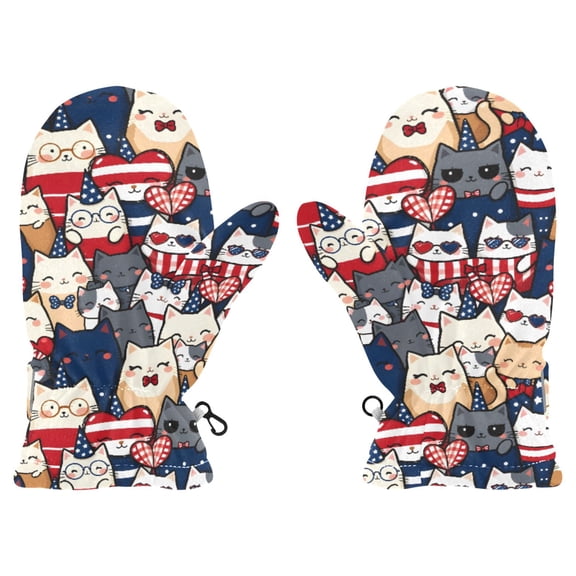 Patriotic Felines Cold Weather Mittens Cozy Gloves with Adjustable Fit Perfect for Outdoor Fun