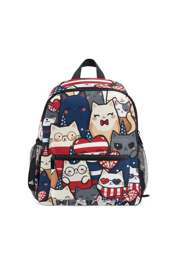 Patriotic Felines Mini Backpack Cute Small Backpack with Chest Strap and Whistle Ages 3-8