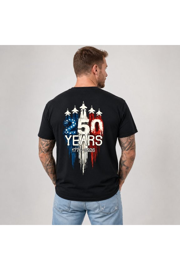 Patriotic Fighter Jet 250 Years Graphic T-Shirt, Unisex Classic Fit