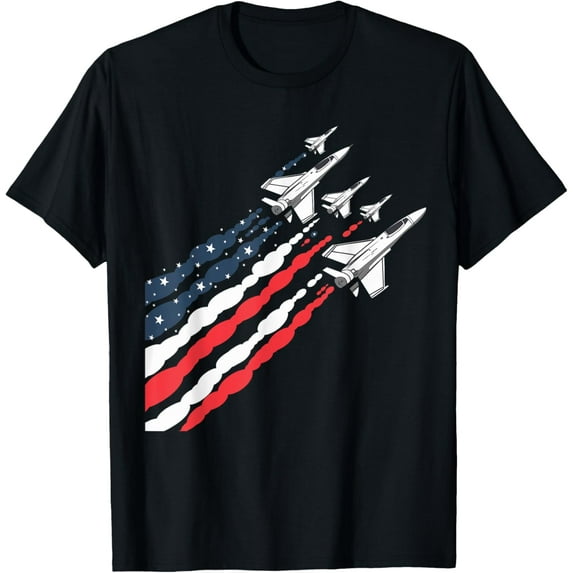 Patriotic Fighter Jet Airplane American Flag Vintage T-Shirt men and women can wear, black, white, gifts