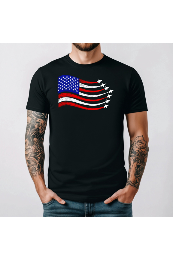 Patriotic Fighter Jets Waving Flag Holiday Graphic Design Tee V17389,for men and women up to 5XL