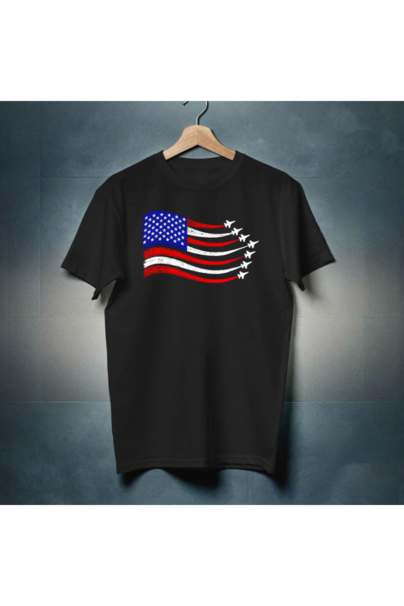 Patriotic Fighter Jets Waving Holiday Graphic Design Unisex T-Shirt, up to Size 5XL