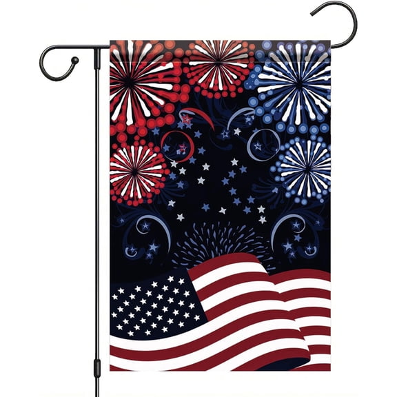 Patriotic Fireworks Happy 4th of July Garden Flag 12x18 Double Sided Fireworks Independence Day Flag Fourth of July Outdoor Decorations Small Yard Flags for Outside Lawn Porch Dcor