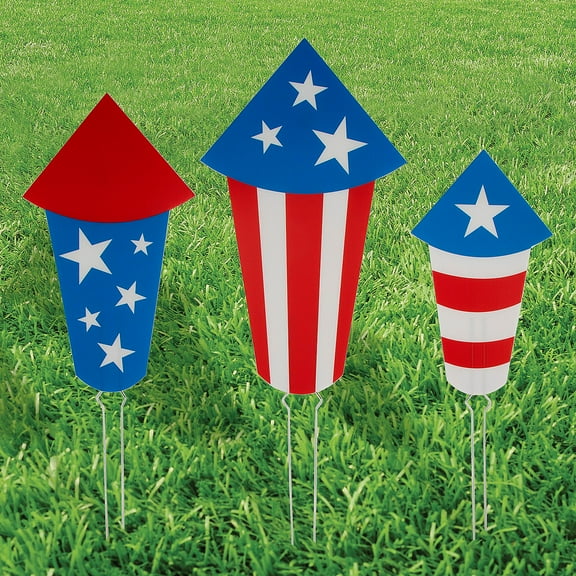 Patriotic Fireworks Yard Sign Set, Party Decor, Fourth of July, 3 Pieces