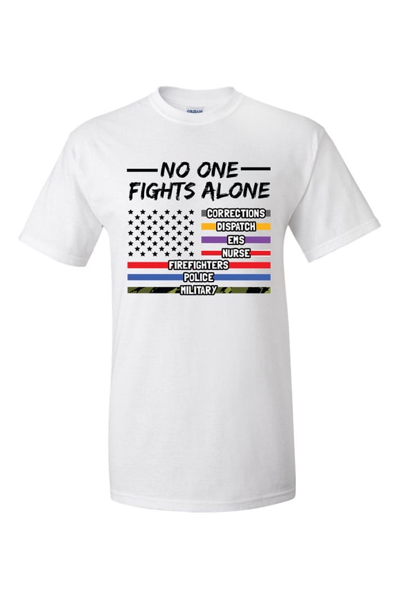 Patriotic First Responders USA Flag No One Fights Alone Short Sleeve T-shirt-White-small