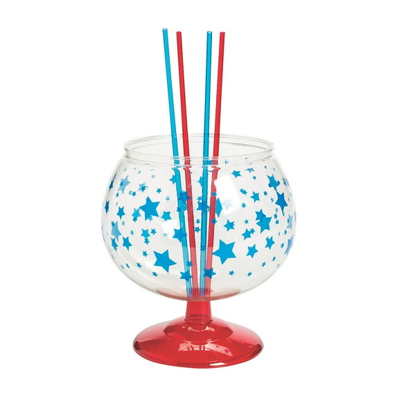 Patriotic Fish Bowl W/ Straws - Party Supplies - 5 Pieces