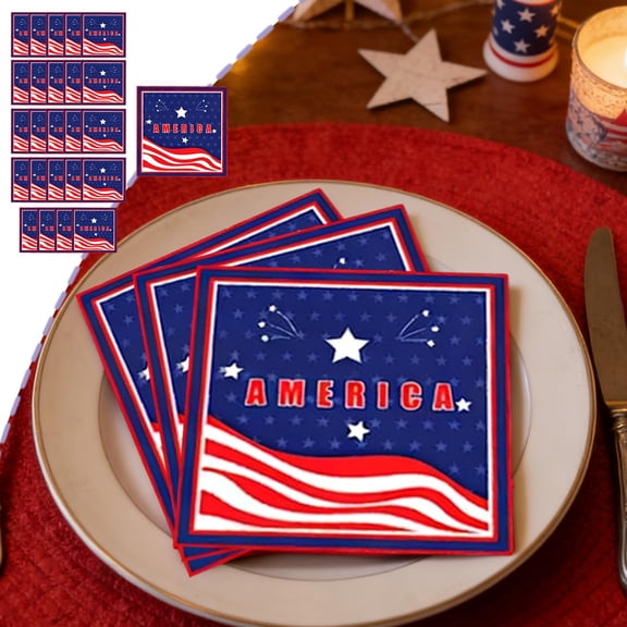 Patriotic Flag Disposable Tableware - 4th of July Independence Day Paper Plates Cups Tissues Party Set for Holiday Gathering Picnic Festival Dining Decor