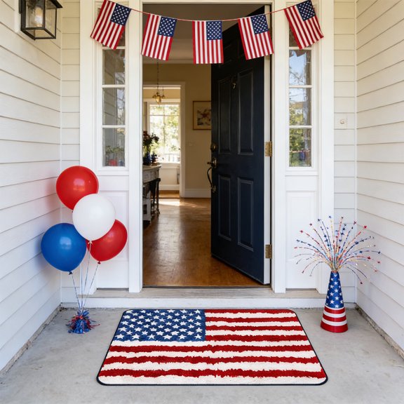 Patriotic Flag Floor Mat, Soft Polyester Entryway Carpet, Washable Decorative Rug for Spring Home Living Room and Kitchen Decor