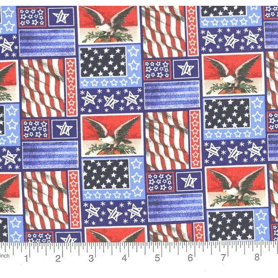 Patriotic Flag Patched Cotton Fabric