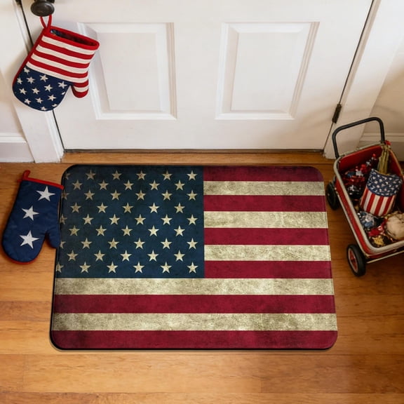 Patriotic Flag Pattern Floor Mat, Independence Day Indoor Outdoor Rug, Decorative Patio Garden Foot Mat, Durable Washable Floor Pad for Yard, Entryway, Home & Holiday Decoration