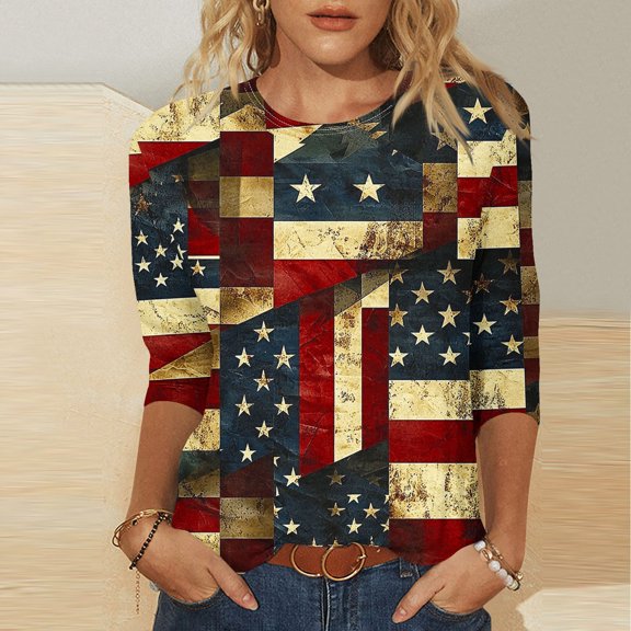 Patriotic Flag Shirts,Cadancy Plus Size Tee Tops for Women Dressy Summer,Cute Clothes Trendy Blouses Casual Round Neck,Woman Graphic Tees,Patriotic Memorial Day,De Mujer Para Lightning Navy 3X