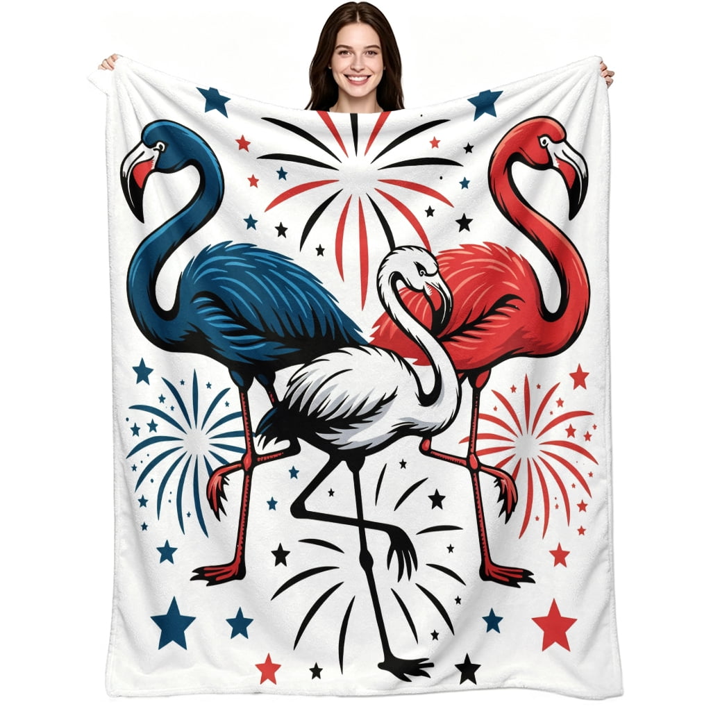 Red Firework Recipes Patriotic Flamingo Fireworks Throw Blanket, Red White Blue Star 4th of ...