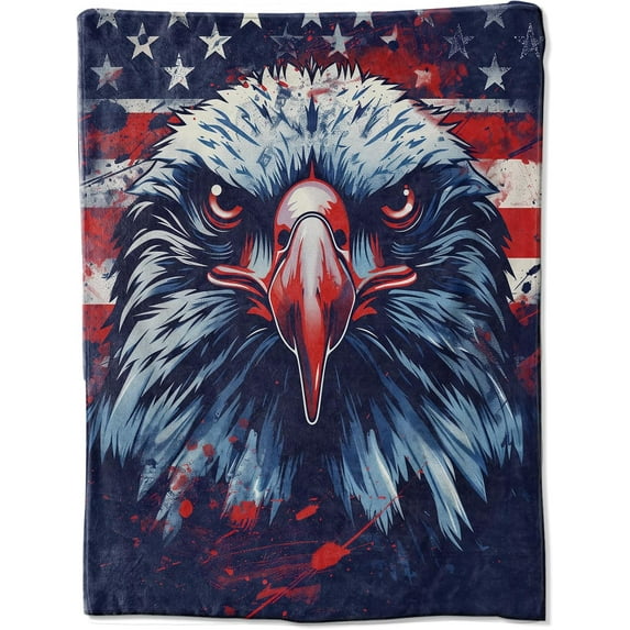 Patriotic Flannel Blanket with American Eagle and Flag Design Bold and Cozy Perfect for Kids and Adults Ideal for Home Travel and Outdoor Use 50x60 Inches