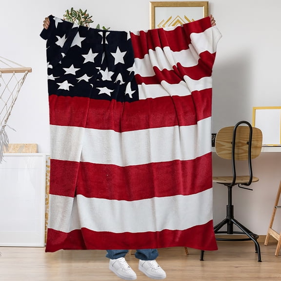 Patriotic Flannel Blanket Throw, American Flag Blanket, Red White and Blue Throw Rug for Couch, 4th Of July Throw Rugs, Fleece Blanket For Home Bed
