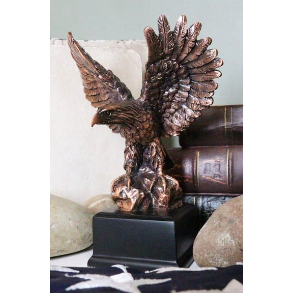 Patriotic Flight Bald Eagle On Rock Stretching Out Wings Figurine With Base