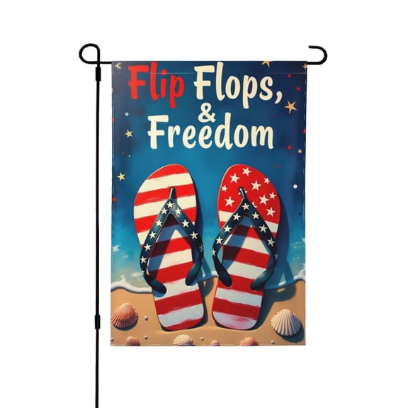 Patriotic Flip Flops & Freedom Summer Garden Flag 12x18 Inch Double Sided American Flag Beach Decor Yard Flag Outdoor House Decoration