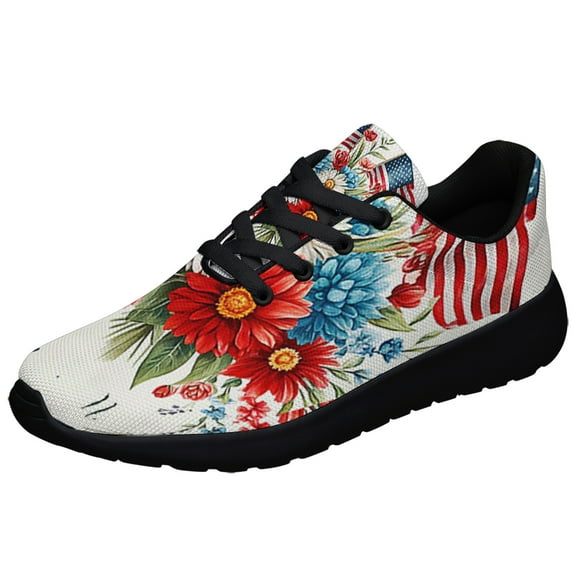 Patriotic Floral 4th Of July Shoes Sneakers Black Size 3.5
