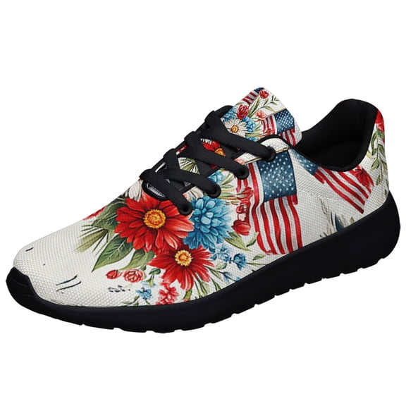 Patriotic Floral 4th Of July Shoes Sneakers for Women Men Black Size 9.5
