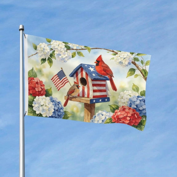 Patriotic Floral Cardinal Garden Flags for Outside 3x5 Ft Double Sided Large House Flag American Birdhouse Cardinal Flags Gifts for Women Men Cardinal Lovers House Yard Outdoor Patio Decor