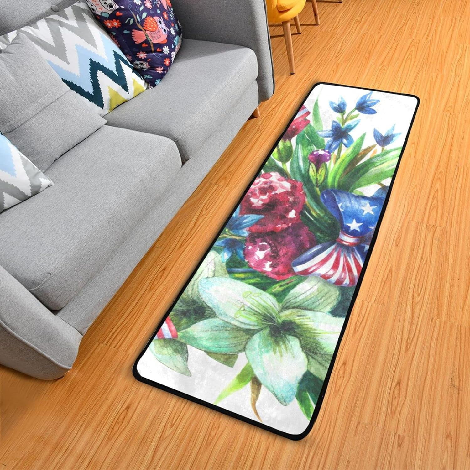 Patriotic Flower American Flags Hallway Runner Rug 2'x6' Kitchen Rug ...