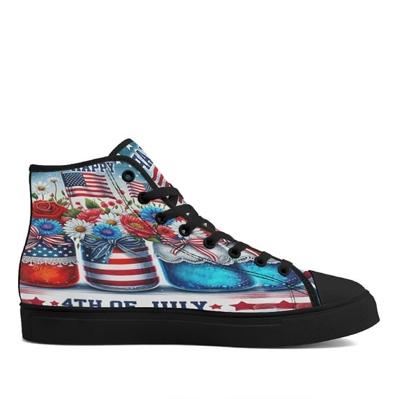 Patriotic Flowers 4th Of July Floral Independence Day High Top Canvas Shoes Sneakers Black Size 11.5