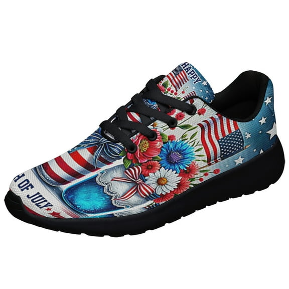 Patriotic Flowers 4th Of July Floral Independence Day Shoes Sneakers Black Size 3.5