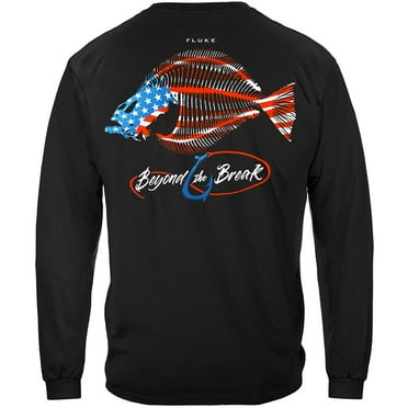 Patriotic Fluke Fishing 100% Cotton Black Long Sleeves T-Shirt 4X-Large