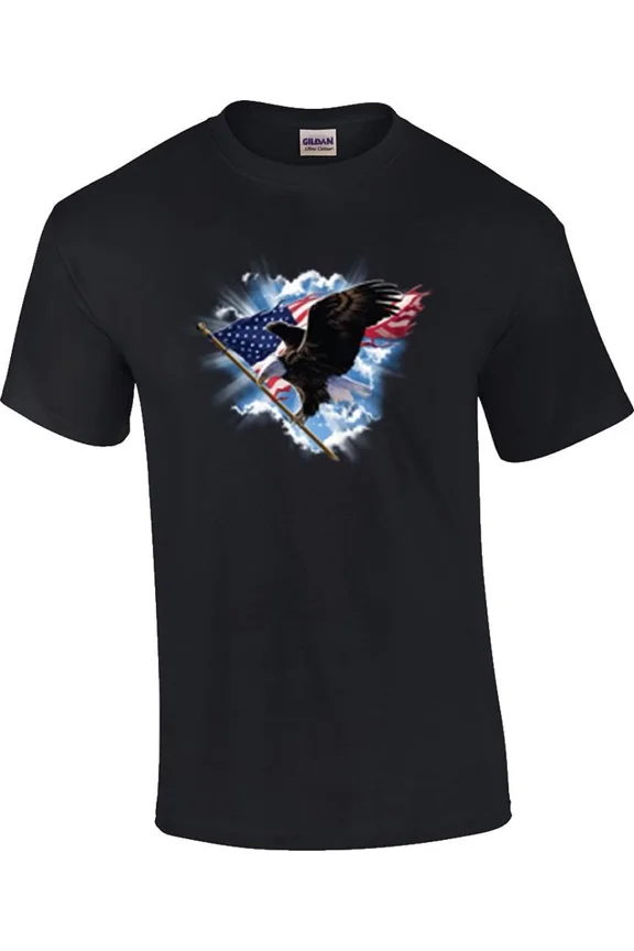 Patriotic Flying Bald Eagle US Flag Military Theme Graphic Unisex T-Shirt Z5809, up to Size 5XL