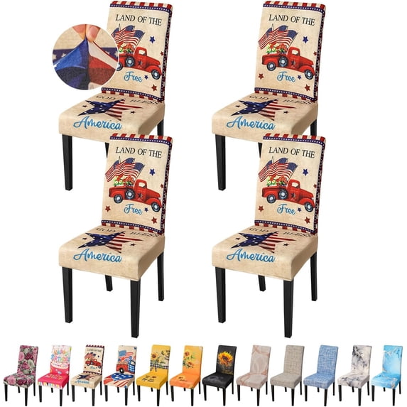 Patriotic Ford Chair Covers for Dining Room Set of 4, High Stretch Removable Washable Parsons Chair Slipcover for Home Party Hotel Wedding Ceremony (Red Truck with Flag,4PCS)
