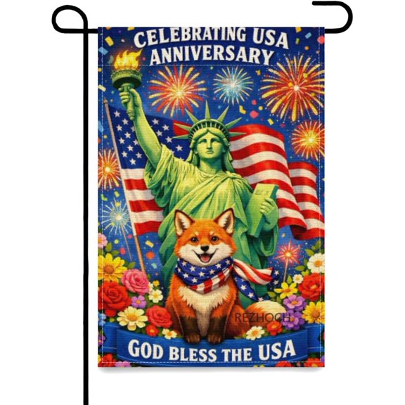 Patriotic Fox Garden Flag 12x18 Inch,USA Independence Day,Outdoor Statue of Liberty American Flag Animal Double Sided,4th of July Outsiade Yard Lawn Porch Decor